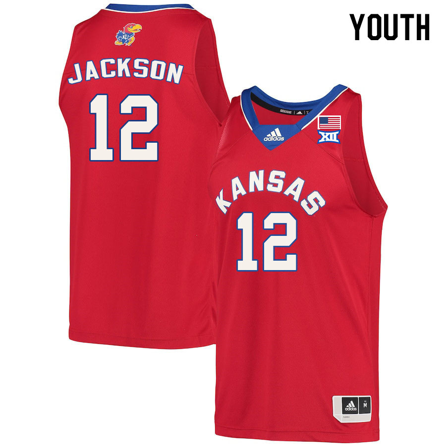 Youth #13 Elmarko Jackson Kansas Jayhawks College Basketball Jerseys Stitched Sale-Red - Click Image to Close
